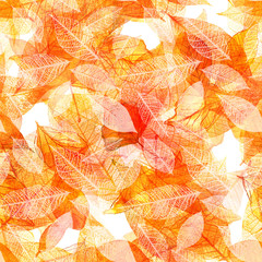 Seamless watercolor pattern of golden autumn leaves