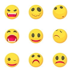 Funny emoji icons set, cartoon style