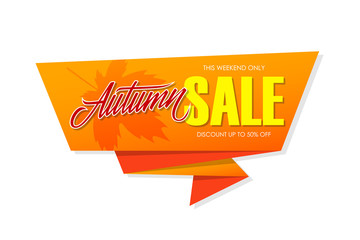 Autumn Sale special offer banner with hand lettering for business, promotion and advertising. Vector illustration.