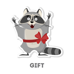 Isolated raccoon with gift.
