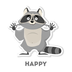Isolated happy raccoon.