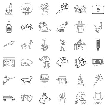Animal icons set, outline style