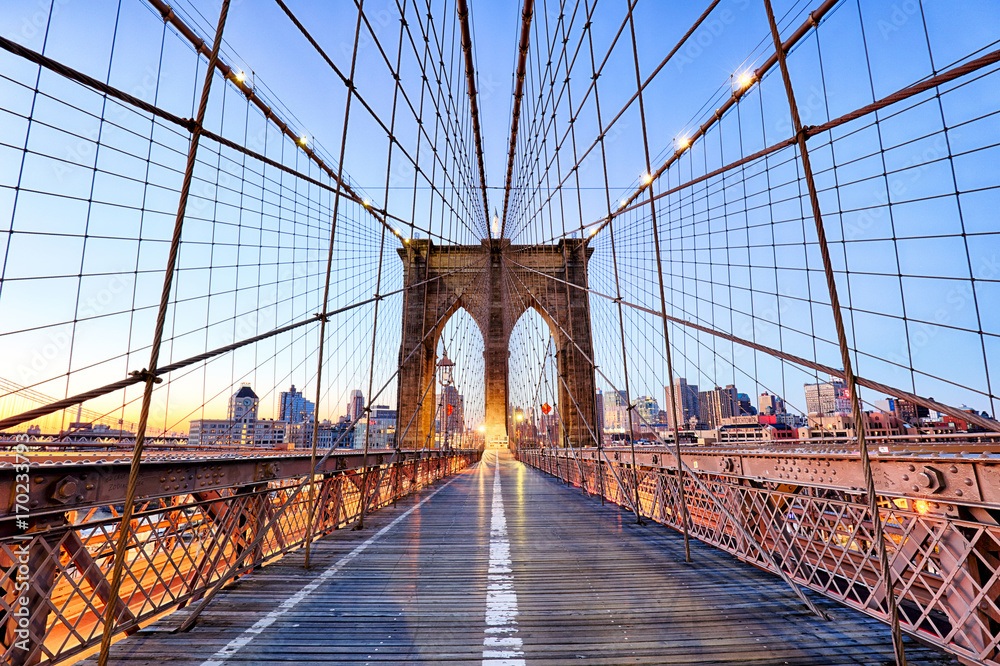 Poster New York, Brooklyn bridge at nigth, USA