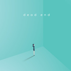 Business career dead end job vector concept. Businesswoman standing in corner as symbol of need for change, new opportunity, direction, challenge.