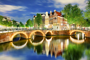 Amsterdam Canals West side at dusk Natherlands, Europe