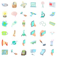 Connection icons set, cartoon style