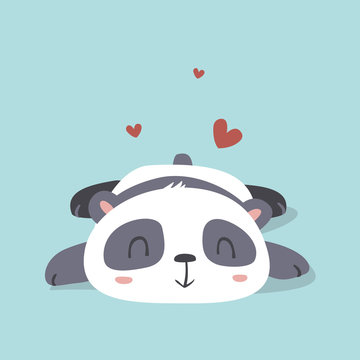 vector cartoon kawaii style cute panda in love illustration