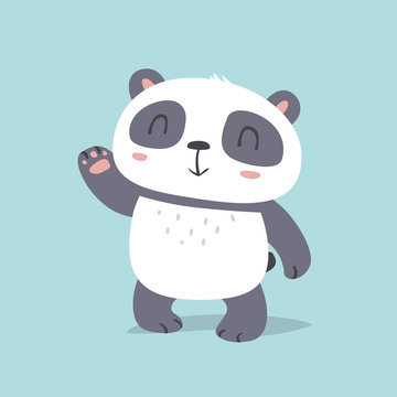 vector cartoon kawaii style cute panda say hello illustration