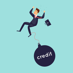 Businessman falls, crisis, bankruptcy. Flat design vector illustration.