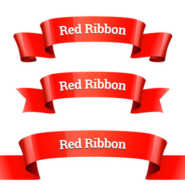 Ribbons set. Realistic Red Glossy paper ribbon