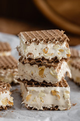 homemade traditional italian nougat with nuts