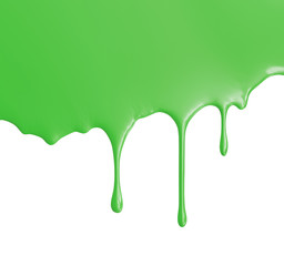 Green Paint Pouring on White Background. 3D illustration. Clipping path