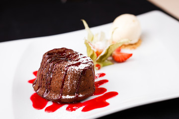 Chocolate fondant with ice cream