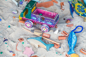 kinetic sand and toy construction machinery