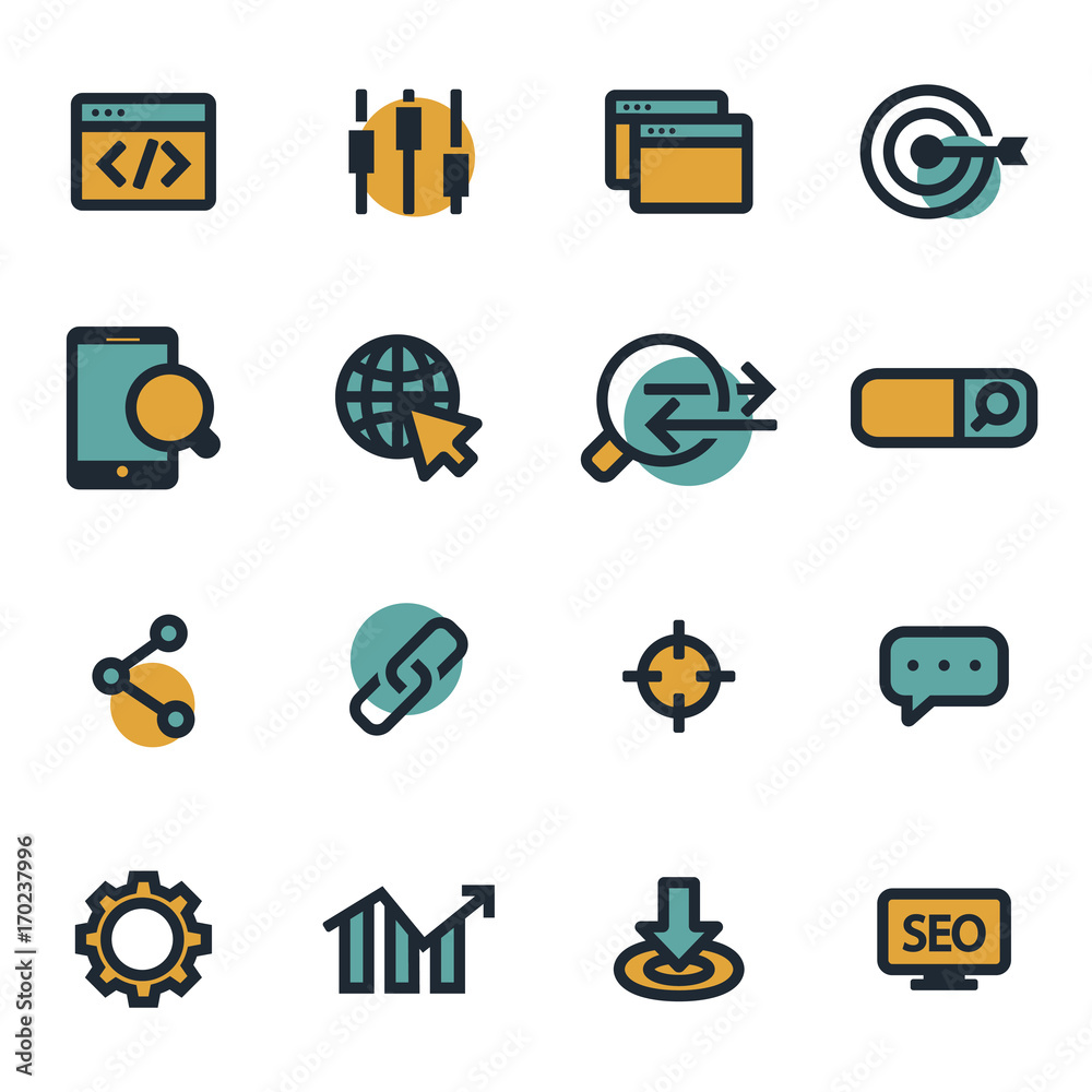 Poster Vector flat seo icons set