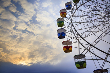 Colourful ferris wheel carriages at an amusement park Sydney Australia