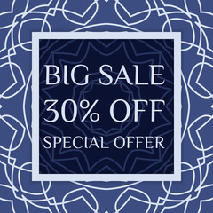 Special offer big sale template, discount banner with mandala background. Vector illustration