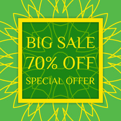 Special offer big sale template, discount banner with mandala background. Vector illustration
