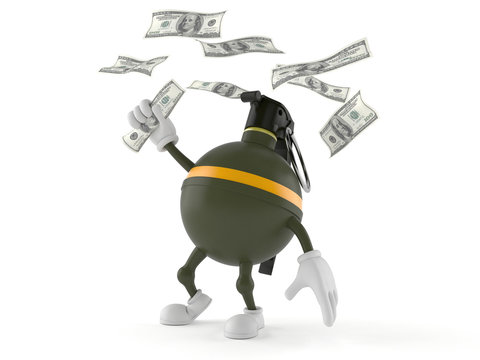 Hand grenade character catching money