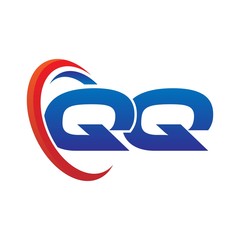 modern dynamic vector initial letters logo qq with circle swoosh red blue