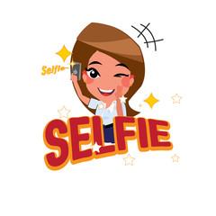 selfie girl character design - vector illustration