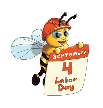 Illustration of a Cute Bee with Labor Day poster
