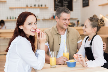 beautiful family in cafe
