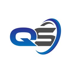 vector initial logo letters qs with circle swoosh blue gray