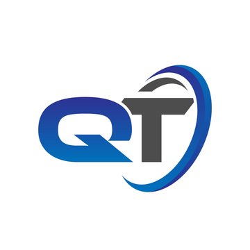 vector initial logo letters qt with circle swoosh blue gray