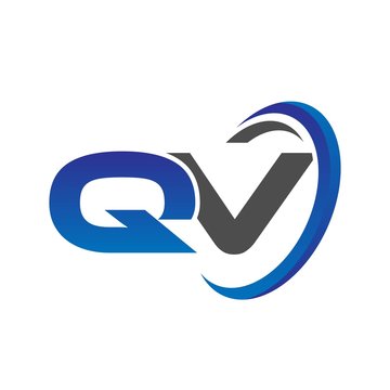 vector initial logo letters qv with circle swoosh blue gray