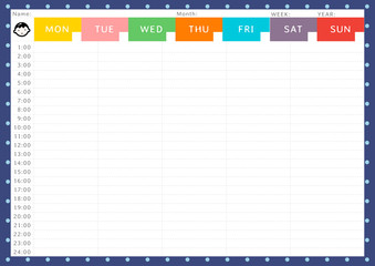 BOY WEEKLY TIME TABLE
Instant cute weekly time table for boy on navy blue is ready to print. This time table useful for schedule planning.