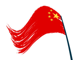 The flag of China is developing in the wind. Isolated on white background. illustration