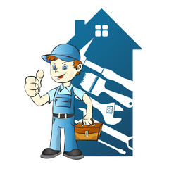 Repairman in the background of the house