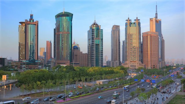 Time lapse of modern skyscrapers,Shanghai Pudong Financial Center.