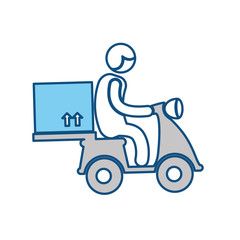 delivery man riding a motorcycle and carton box icon over white background vector illustration