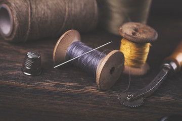 Sewing instruments, threads, needles in vintaae style