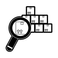 cargo boxes and magnifying glass  icon over white background vector illustration