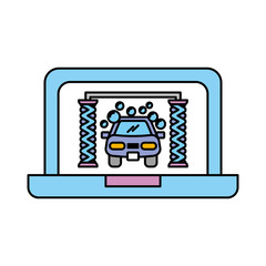 laptop with car wash online technology vector illustration