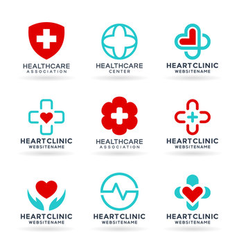 Medicine and Healthcare. Medical icons set and healthcare logo design elements. Vector illustrations and logotype templates