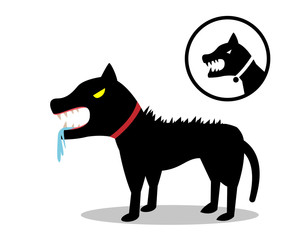 Rabid dog in flat style and icon, vector