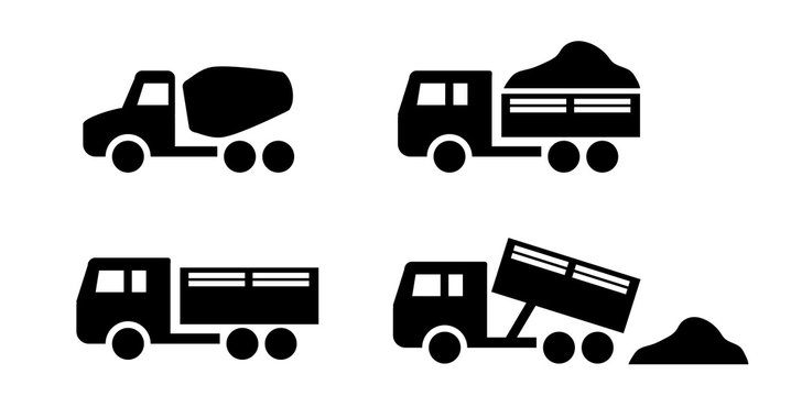 Set of Dumper and concrete mixer truck icons