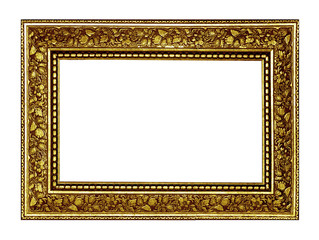 Vintage silver wood picture frame isolated on white background