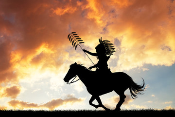 Naklejka premium Indian hunter on horseback