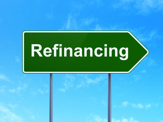 Finance concept: Refinancing on road sign background