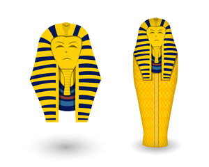 Pharaoh coffin and mask on white, vector