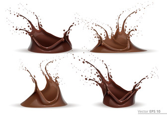 Realistic chocolate splash set Vector for design label, backgrounds, print, projects