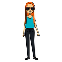 beautiful woman with sunglasses avatar character vector illustration design