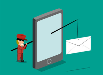 Scammer send phishing mail by mobile phone, vector