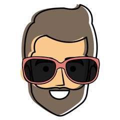 young man head with sunglasses avatar character vector illustration design