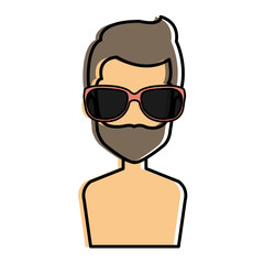 young man shirtless with sunglasses avatar character vector illustration design